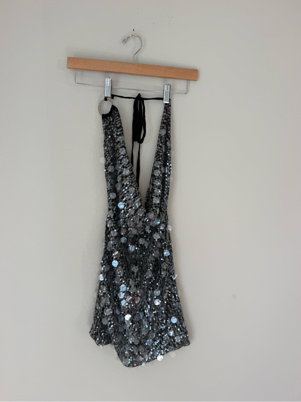 SHEIN Black & Silver Sequin Halter Mini Romper